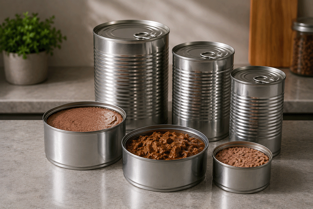 Wet pet food in cans